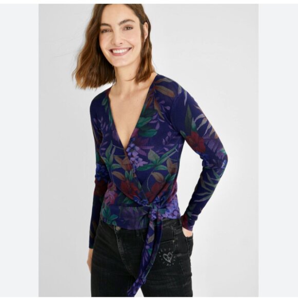 NWOT DESIGUAL SIDNEY WRAP KNIT JUMPER TOP WITH BOW - XL - Picture 1 of 15